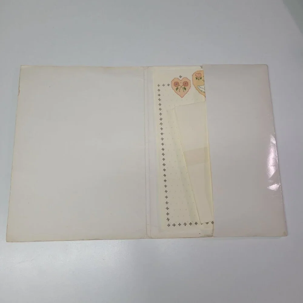 Current Blue Goose Cross Stitch Stationary Set Vintage Beige Granny‎